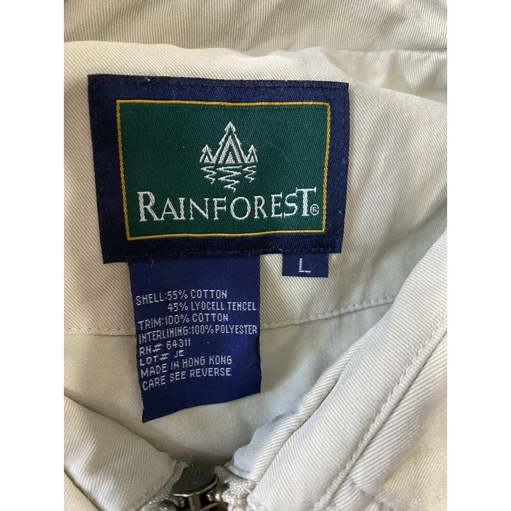 VTG 90s Rainforest Men L Beige Zip Up Jacket Windbreaker Bomber Golf Harrington